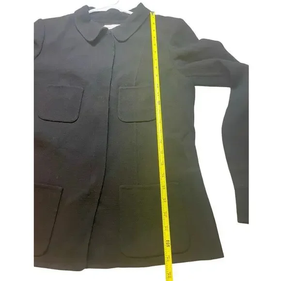 90’s OSCAR DE LA RENTA BLAZER SILK WOOL ZIP UP BLACK SZ 12 TAILORED GOTHCORE